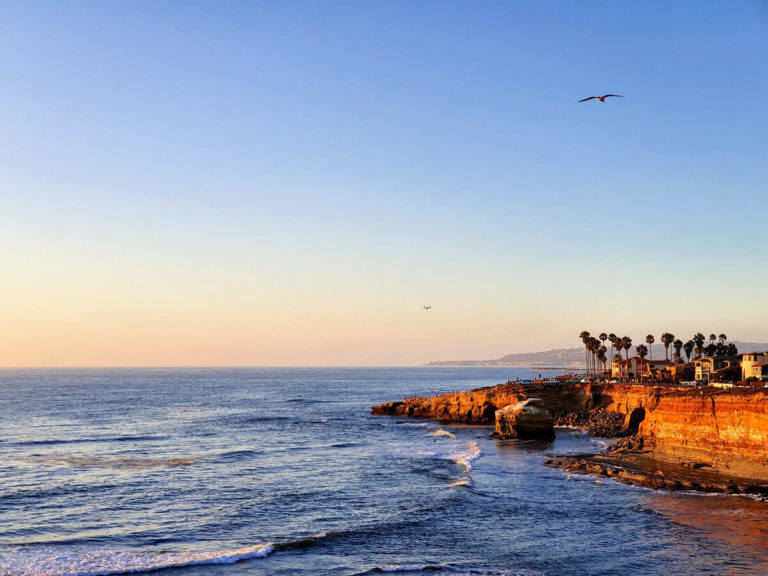 Locations in San Diego with San Diego beach and cliff rocks